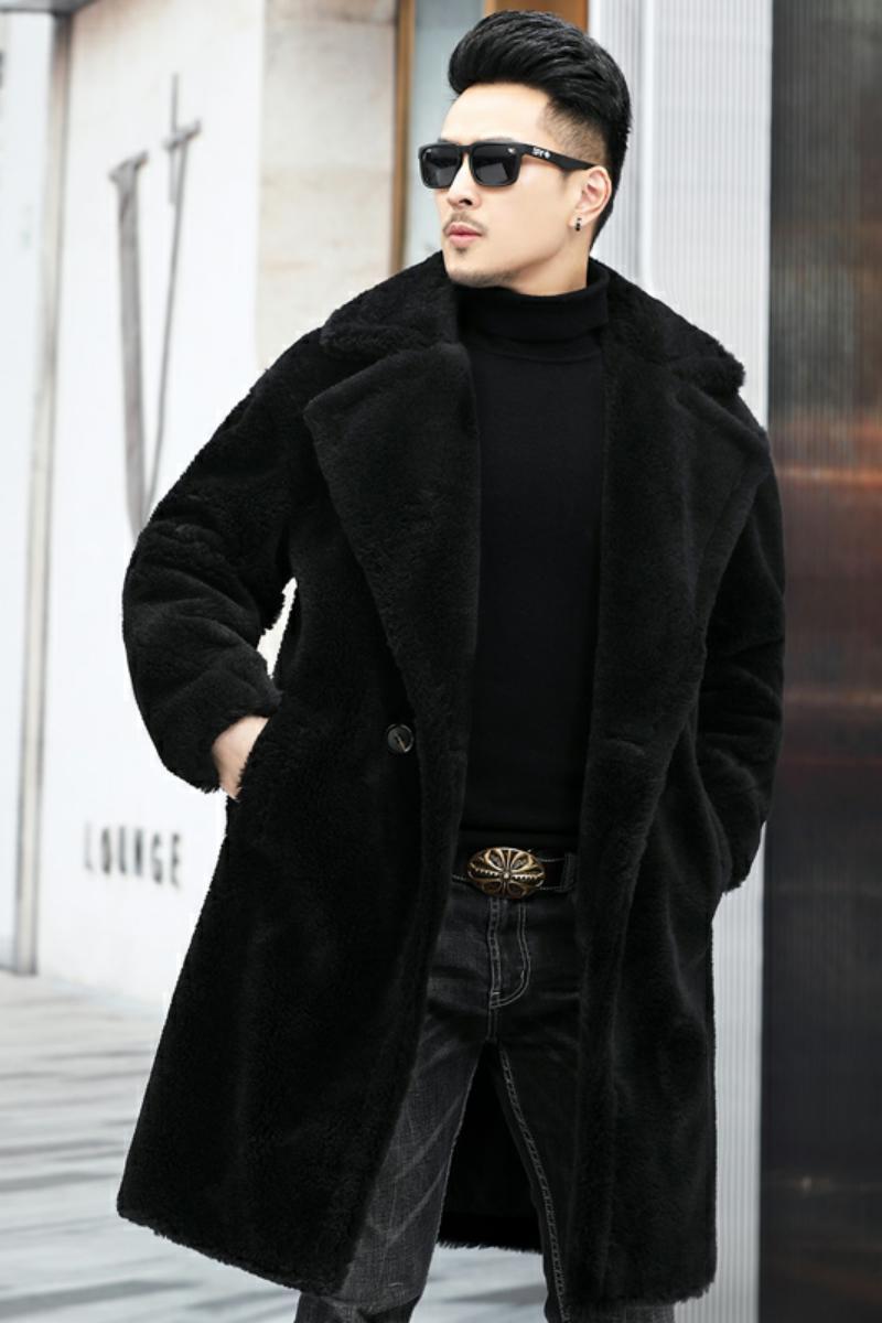 Men's Winter New Thickened Cashmere Long Warm Fur Coat