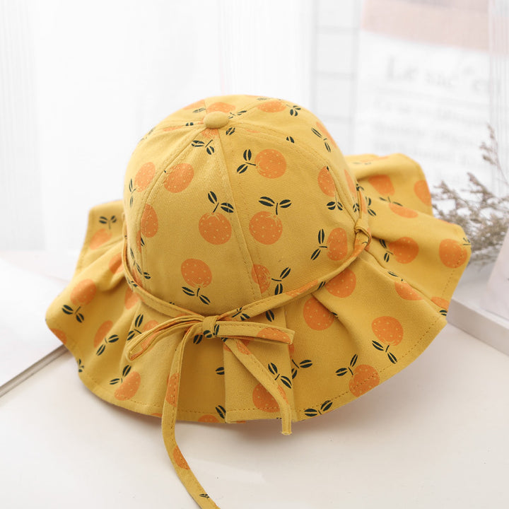 Adorable Fruit Print Cotton Bucket Hat for Baby Girls with Bowknot