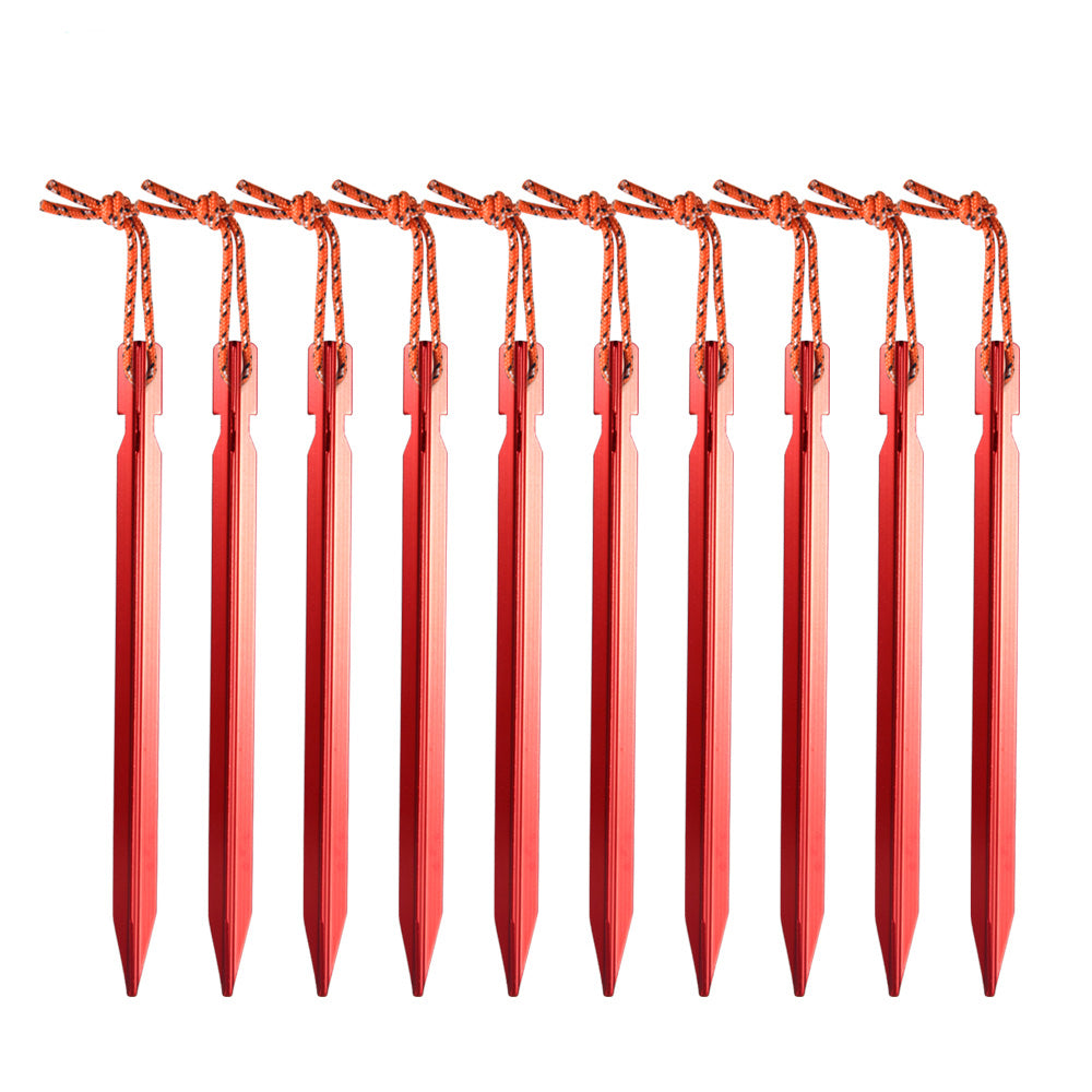 Heavy Duty 10-Pack Aluminum Tent Pegs with Reflective Cord