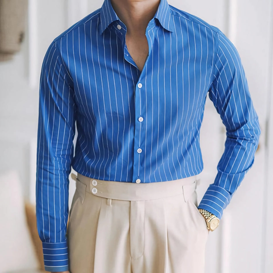 Versatile Non-Iron Blue Stripe Casual Business Shirt