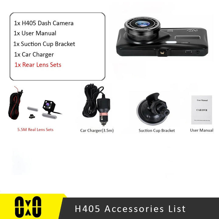 1080P Full HD Dual Dash Cam with Night Vision and 170° Wide-Angle Lens