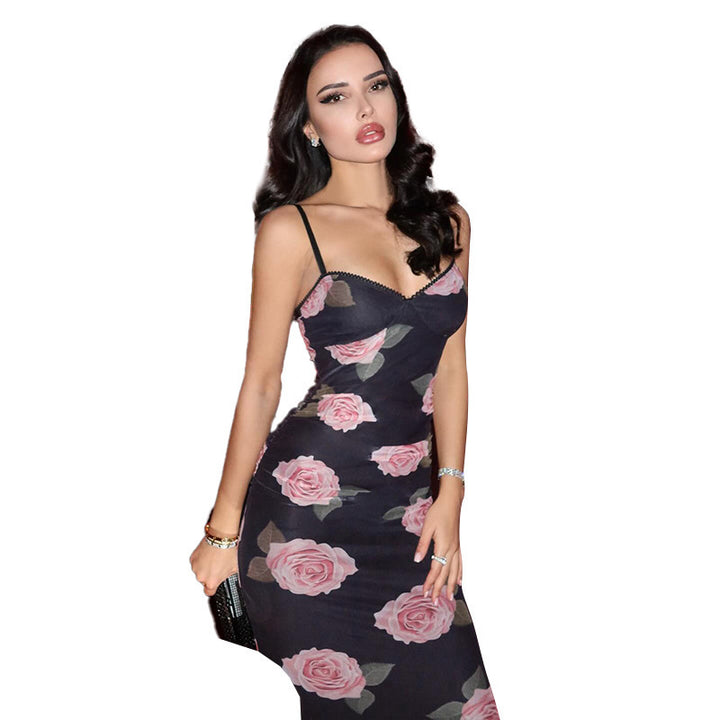 European And American Style Casual Flower Printing Slip Dress