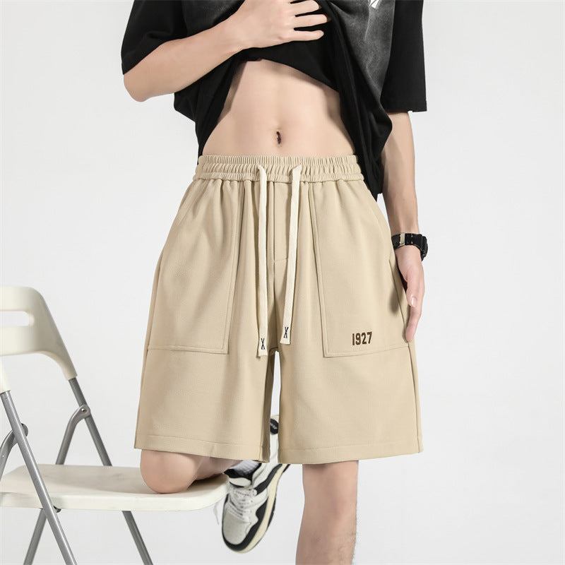 Japanese-style Retro Large Workwear With Pocket Embroidered Shorts