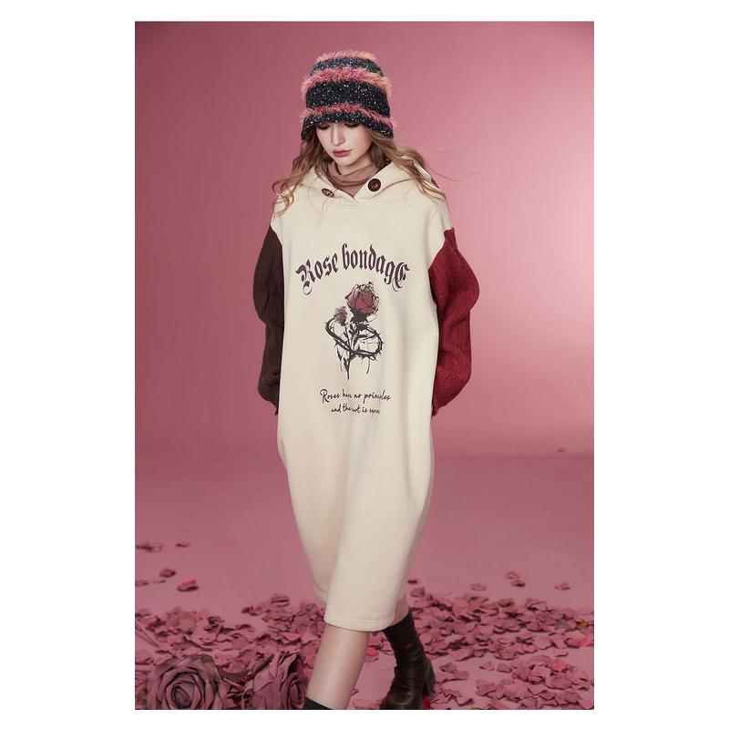 Stylish Graphic Spliced Knitted Fleece Dress