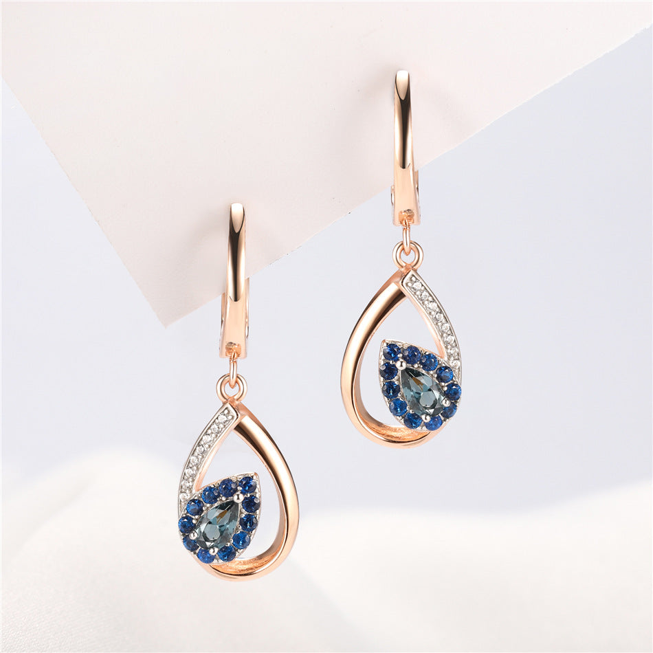 Blue Rose Gold  Electroplated Leaf Earrings