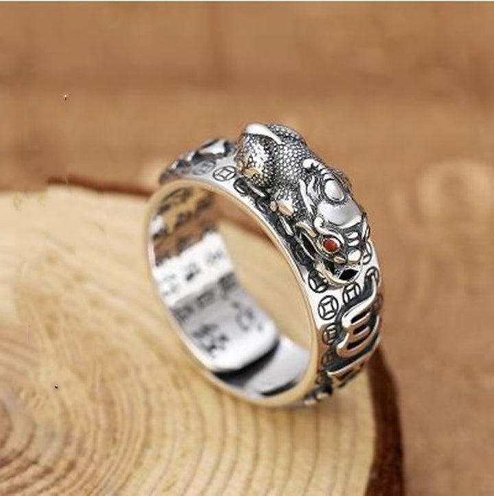 99 Pure Silver Zhaocai Pixiu Men's Transit Heart Meridian Ring