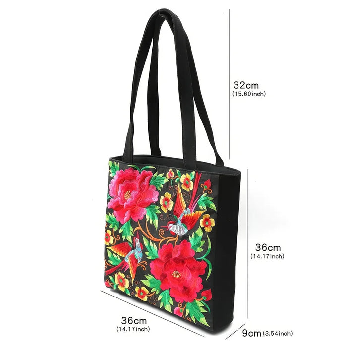 Elegant Phoenix Embroidered Canvas Shoulder Bag for Women