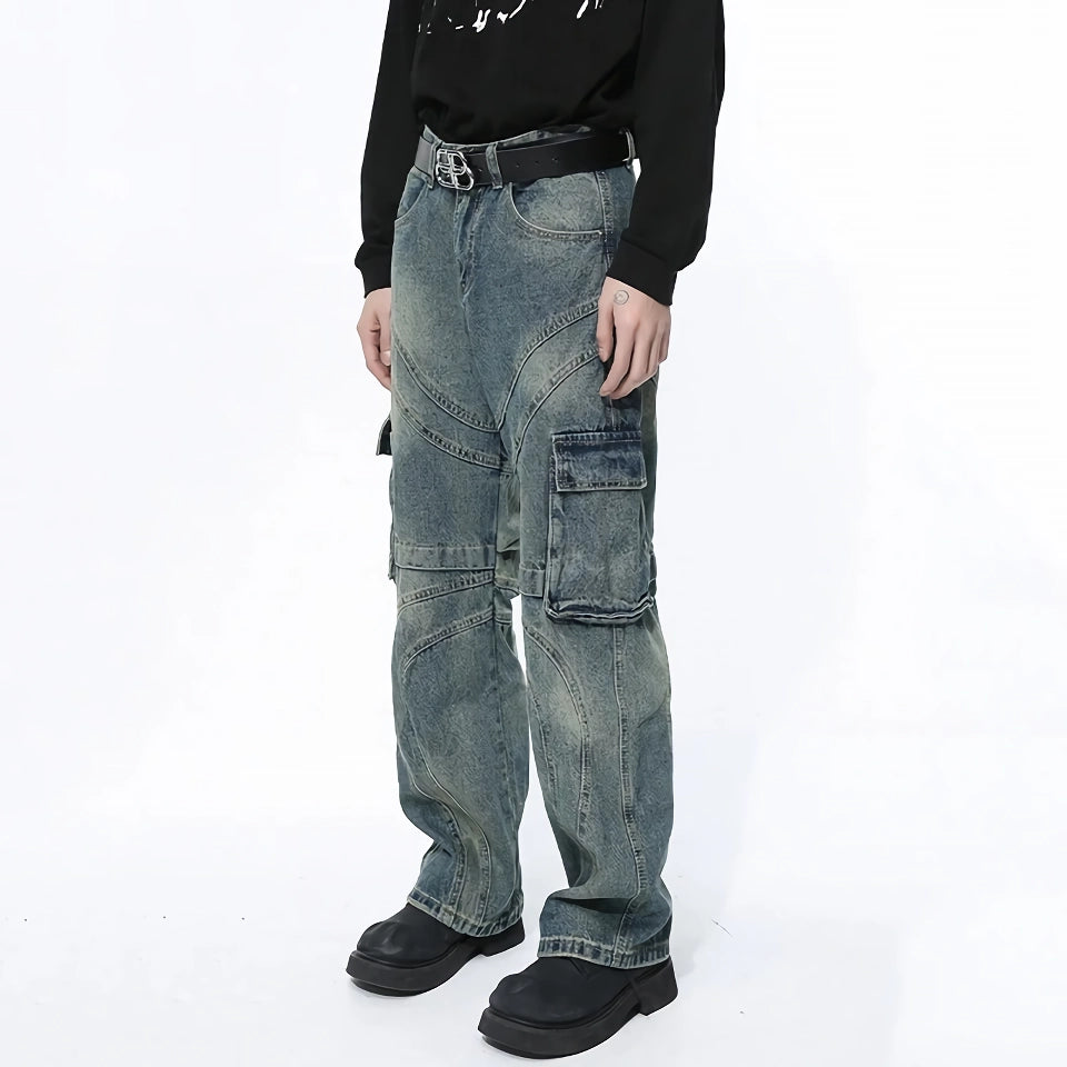 Men's Patchwork Gradient Wide Leg Denim Pants