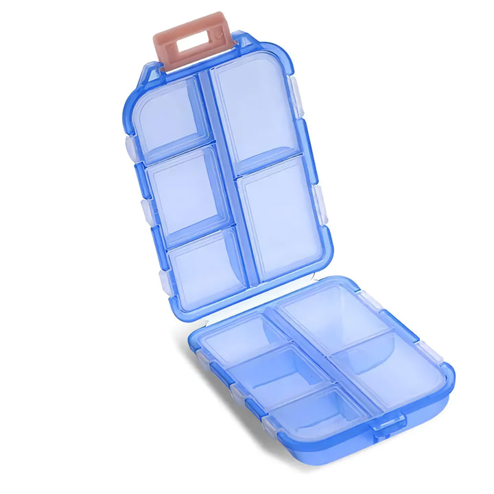 Portable 10-Grid Travel Pill Organizer Box