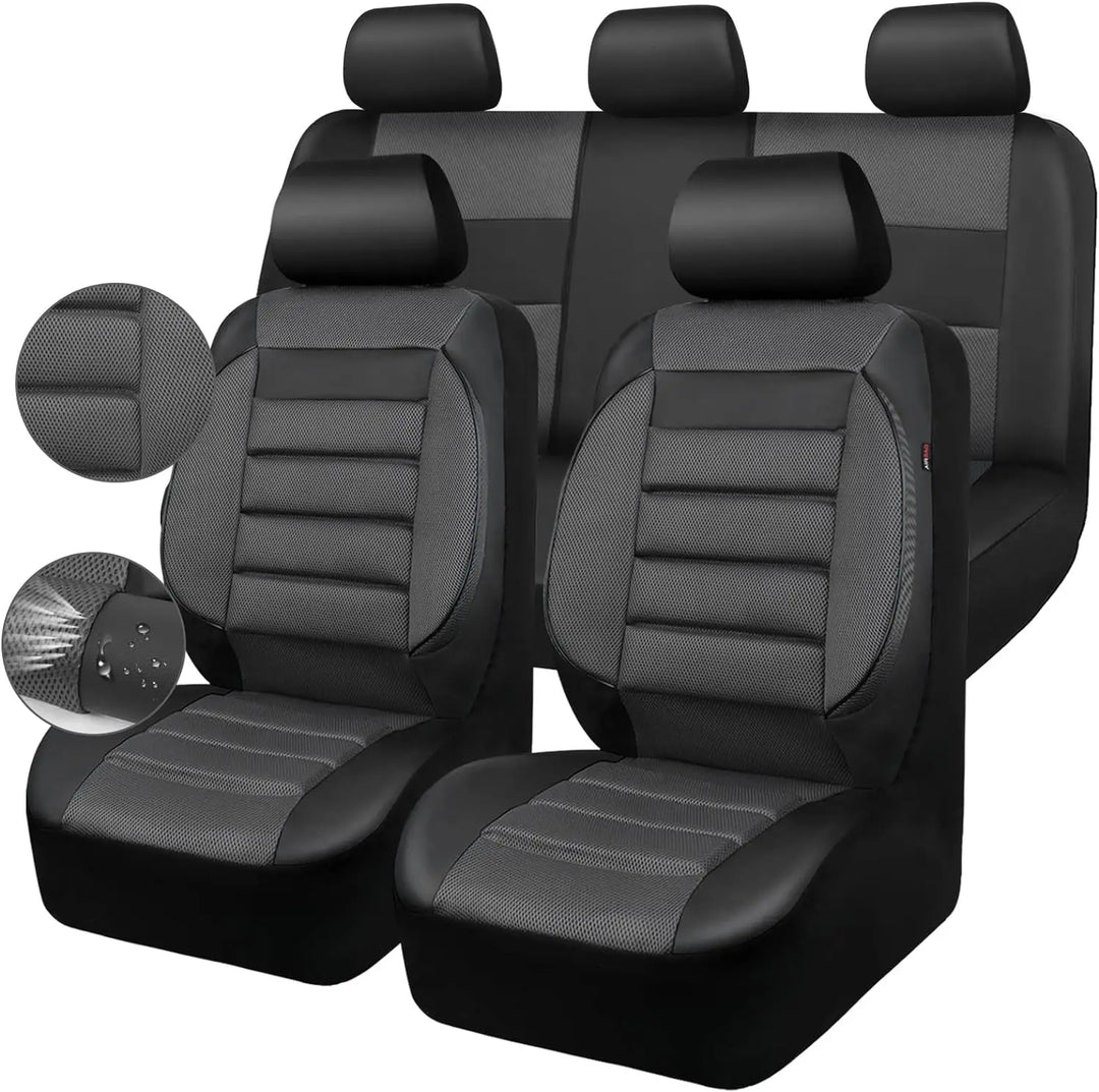 Leather Car Seat Covers with 3D Foam Back Support and Air Mesh