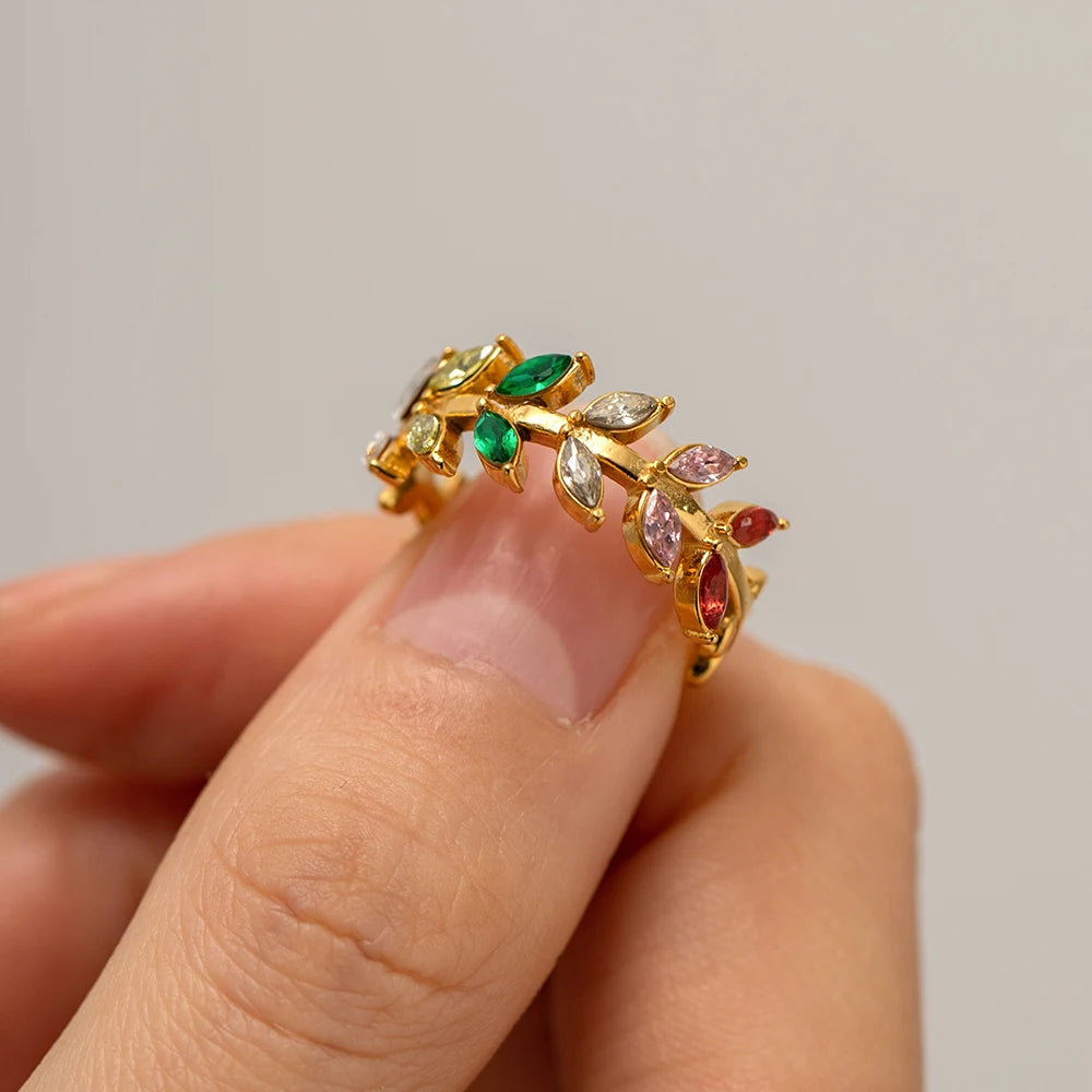 18K Gold Plated Cubic Zirconia Adjustable Leaf Ring