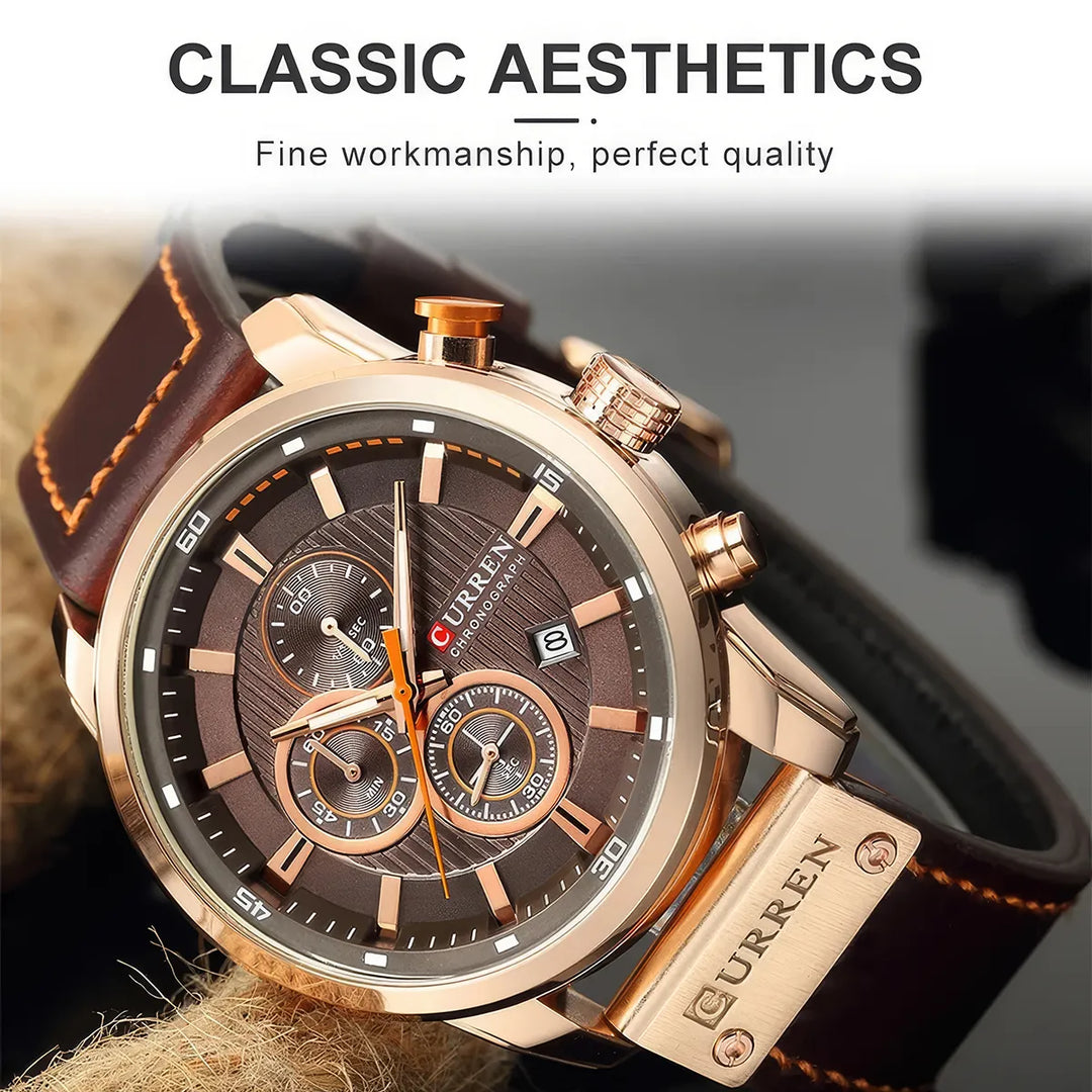 Men's Leather Sports Chronograph Watch