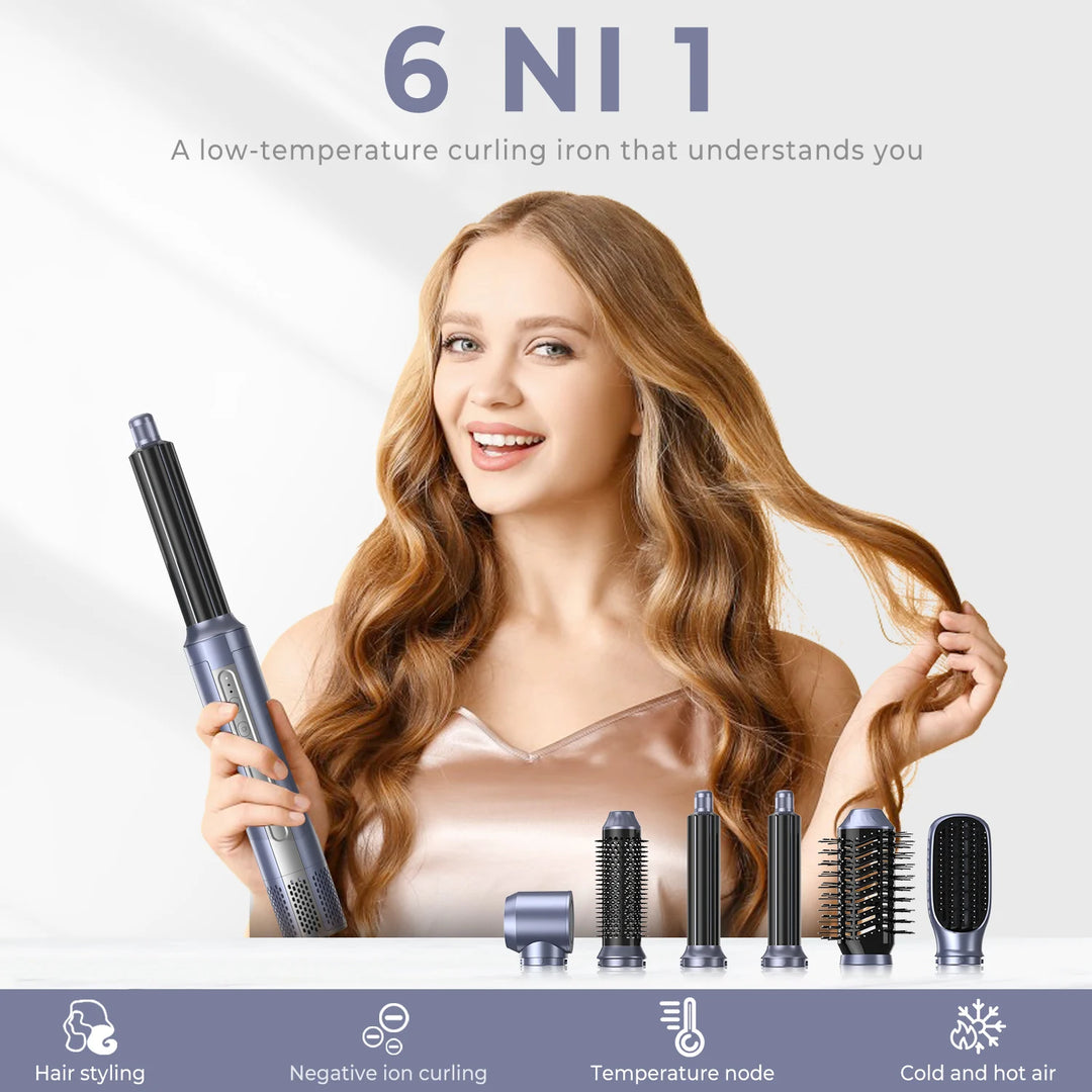 6-in-1 Detachable Hair Dryer Brush & Styling Tool – High-Speed Ionic Blow Dryer & Curle