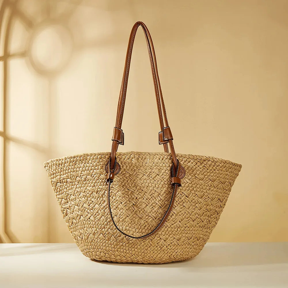 Striped Shoulder Beach Straw Bag