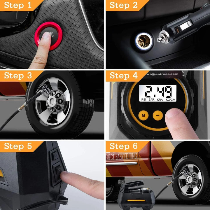 Portable Car Tire Inflator Electric Air Compressor Pump with LED & Pressure Gauge