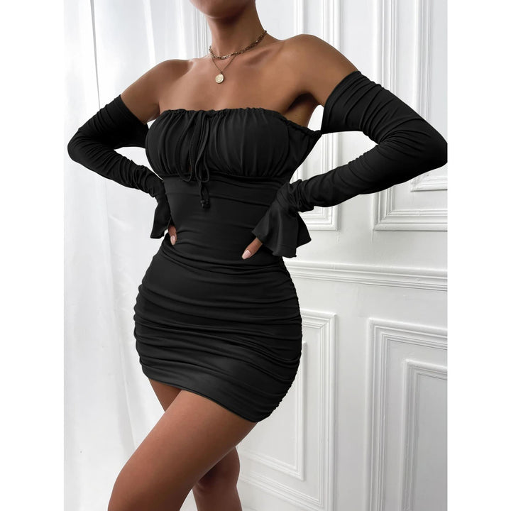 Off Shoulder Lace Up Bodycon Mini Dress