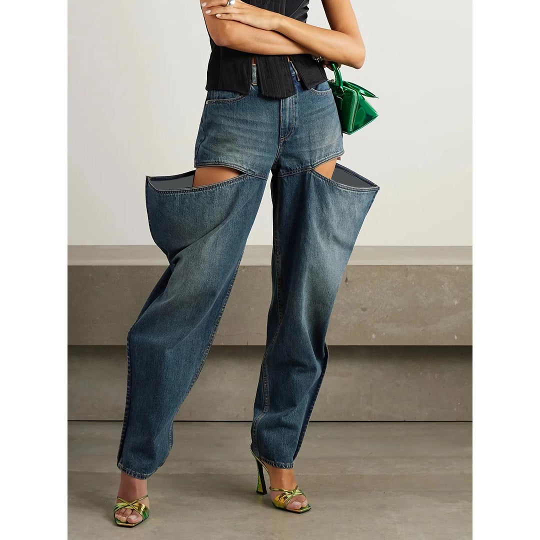 High-Waist Patchwork Denim Wide-Leg Jeans