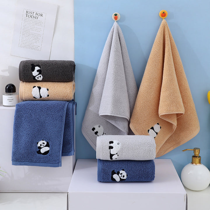 Panda Embroidered Cotton Face Towel - Absorbent and Soft Bathroom Towel