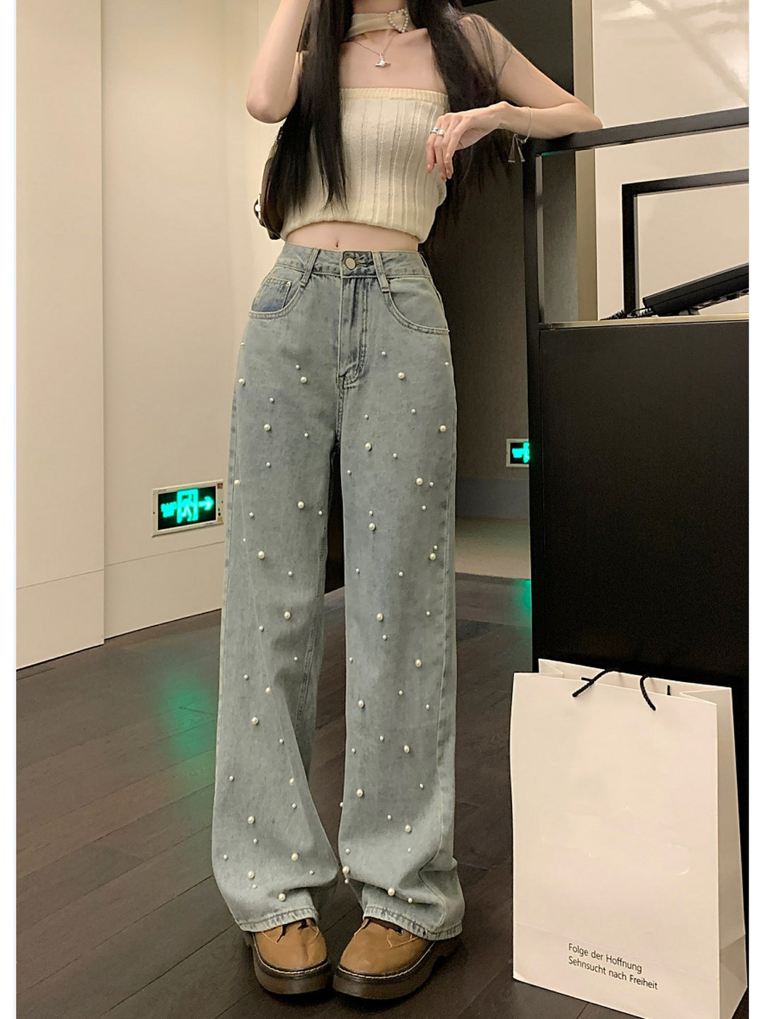 Jeans Women's Summer New Design Sense High Waist Straight Wide Leg Pants