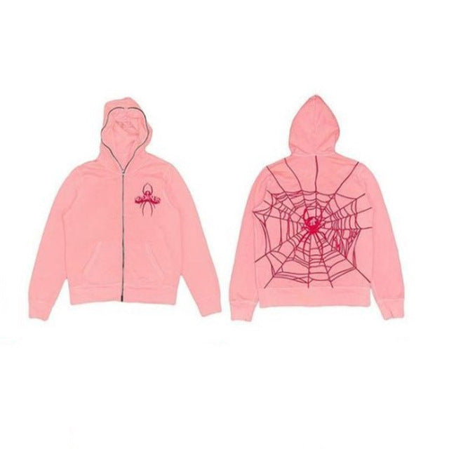 Hip Hop Men Sweatshirt Hoodie Full Back Spider Web Printed S