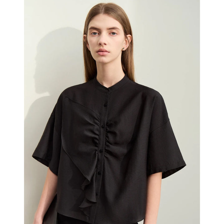 Summer Asymmetrical Stand-up Collar Blouse