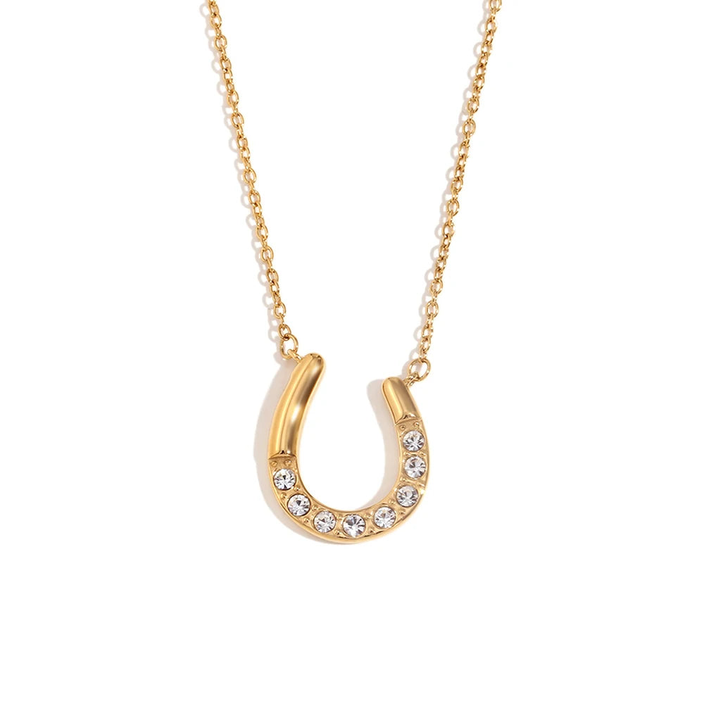 18K Gold Plated Lucky Horseshoe Pendant Necklace - Tarnish Free & Hypoallergenic