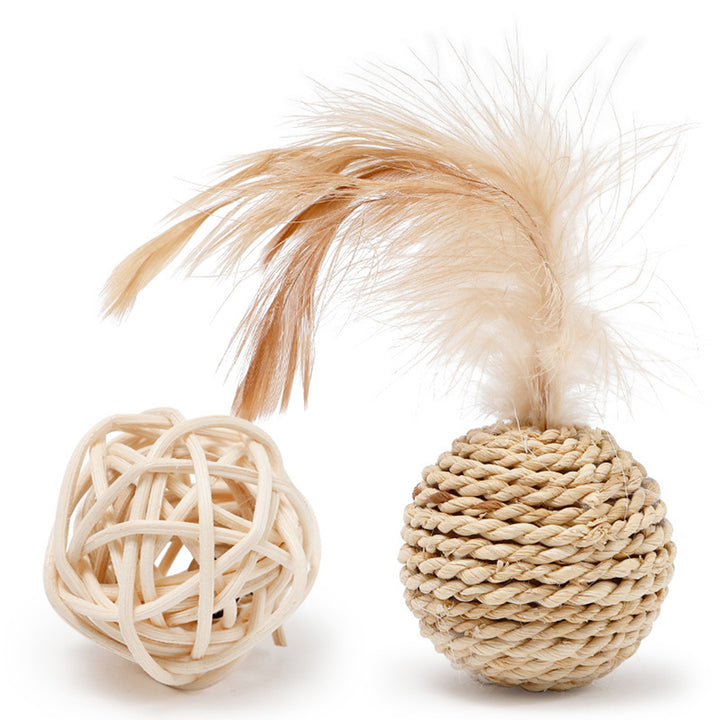 Rattan Ball & Feather Bell Ball Set