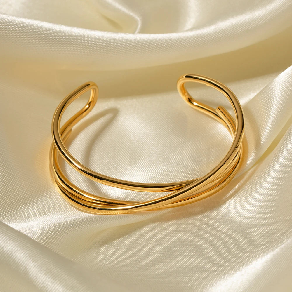 18K Gold Plated Stainless Steel Multi-Layer Cuff Bracelet