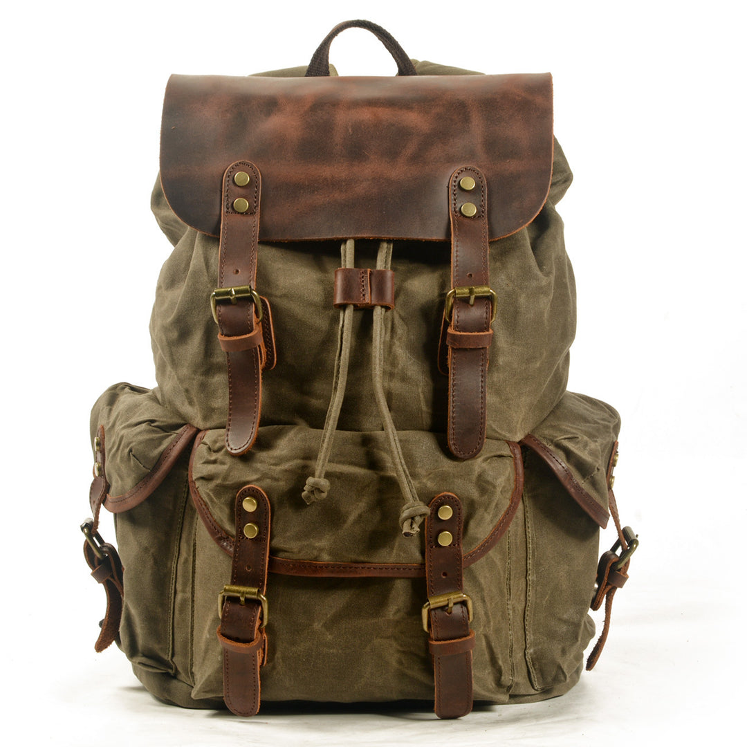 Casual Retro Drawstring Men's Oil Wax Canvas Travel Backpack