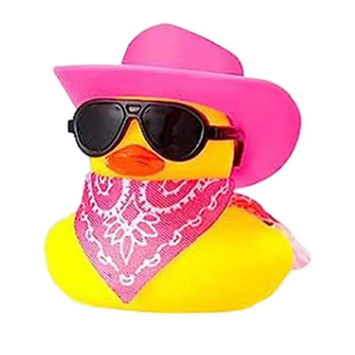 Mini Rubber Duck Car Ornaments Dashboard Interior Decor Cowboy Hat Duck With Scarf Sunglasses Kids Toys Gifts Car Accessories