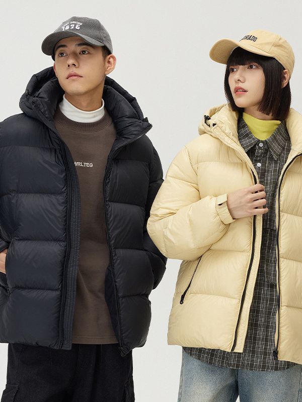 Down Jacket Thickened Couple Winter New Windproof Coat Solid Color Hooded