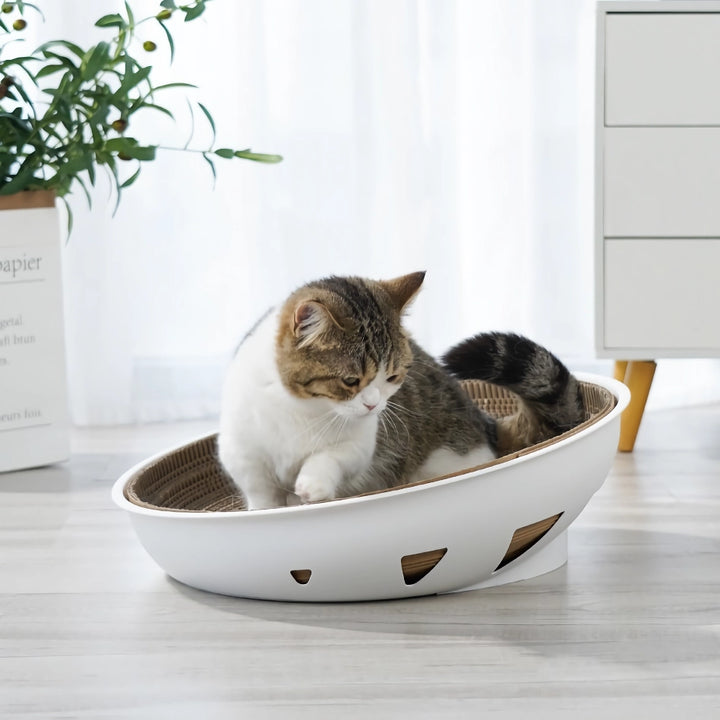 Extra Large Cat Scratching Board with Integrated Bowl - Replaceable Core