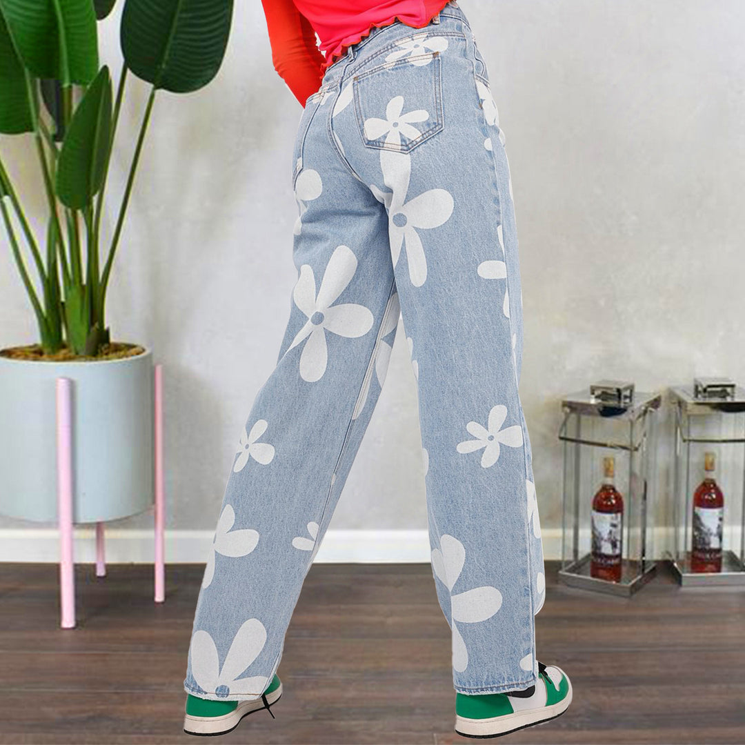 Women's Fashionable Simple Printed Straight Jeans