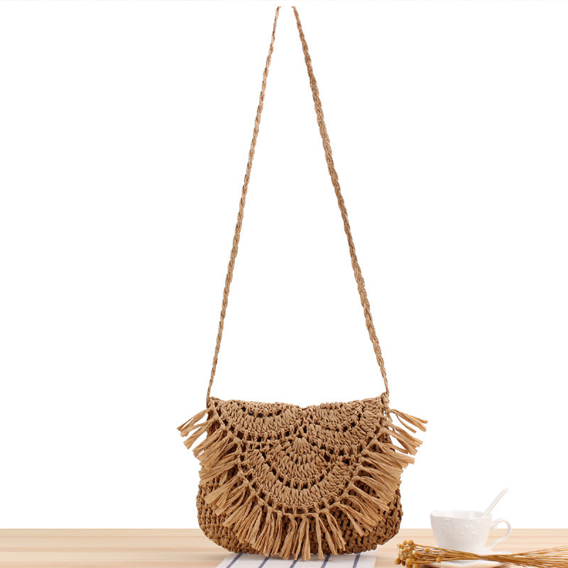 Handwoven Tassel Straw Crossbody Bag