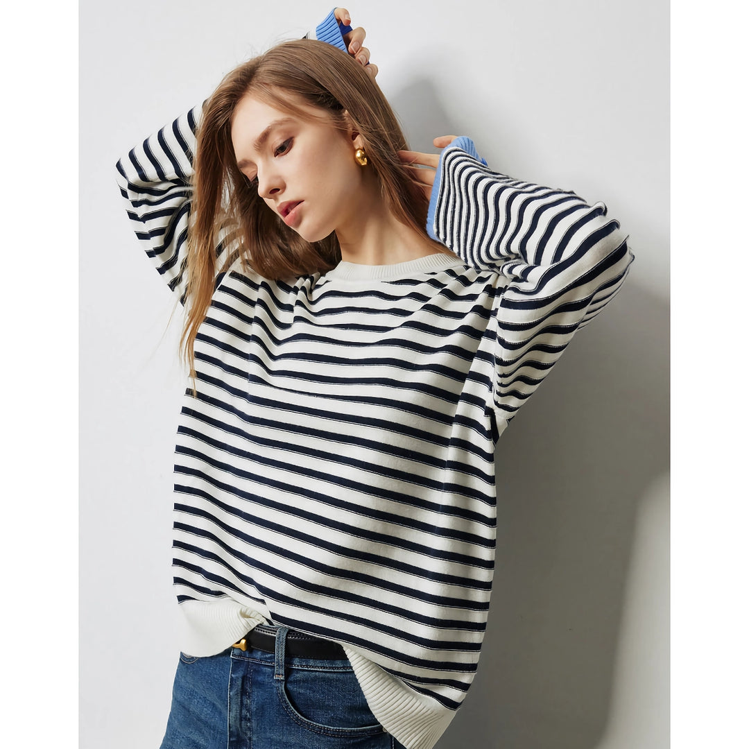 Women's Striped Knitted Sweater - Autumn Long Sleeve Pullover