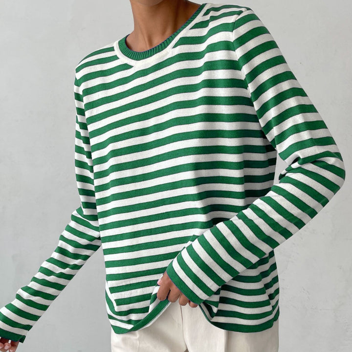 Round Neck Knitted Striped Sweater