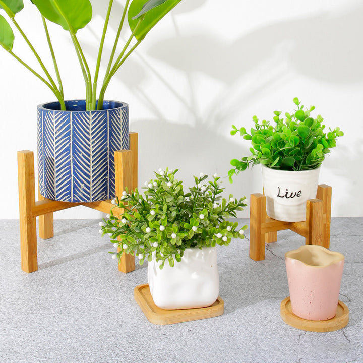 Adjustable Bamboo Plant Stand with Tray