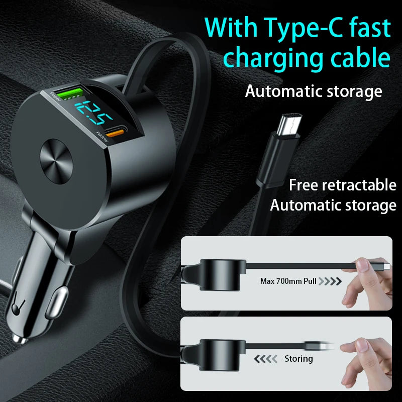 3-in-1 Retractable 75W Car Charger