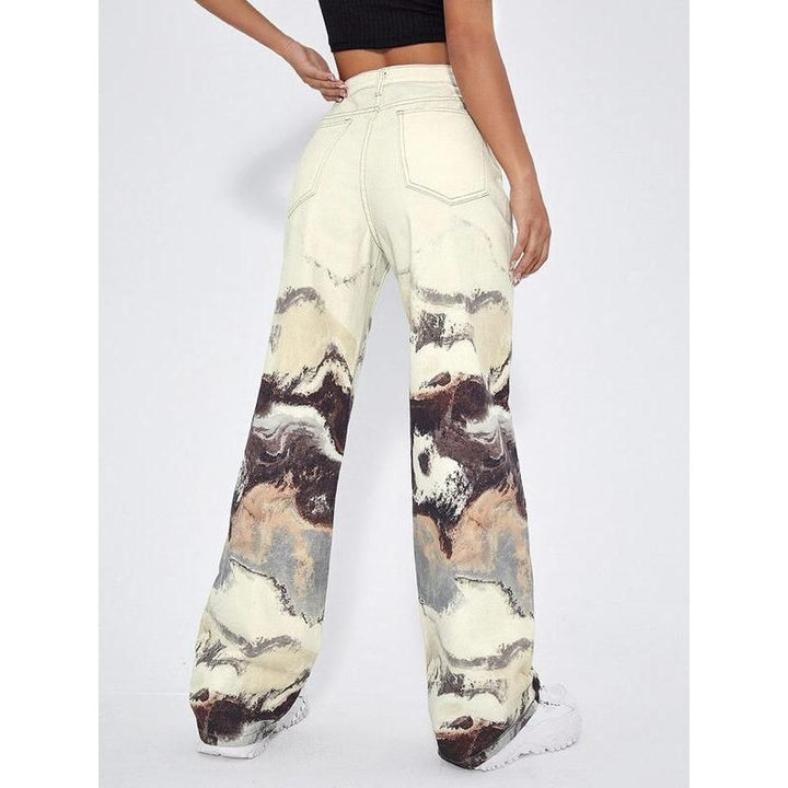 Korean Tie Dye Wide Leg High Waist Jeans