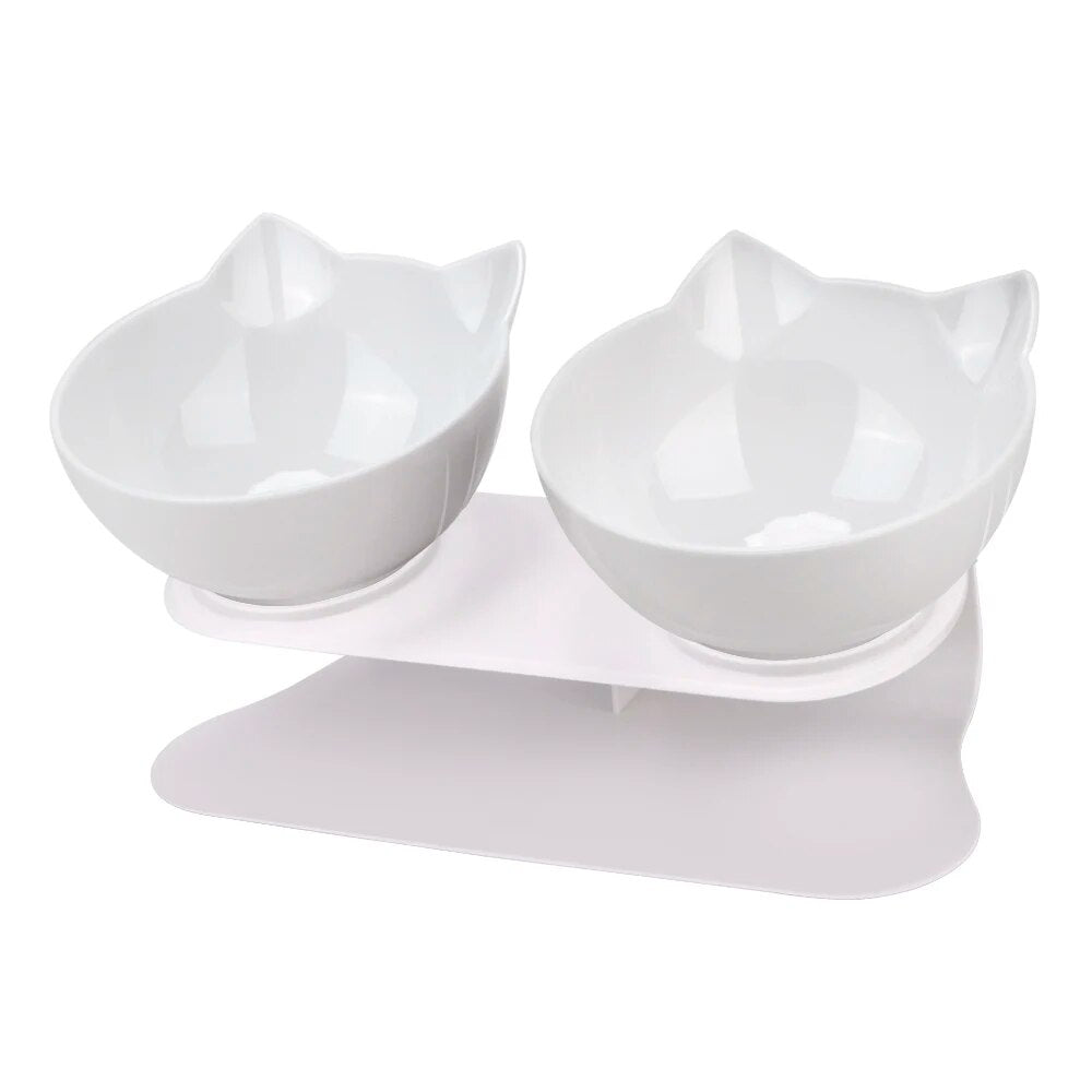 Ergonomic Double Bowls Pet Feeder with Raised Stand for Cats and Dogs