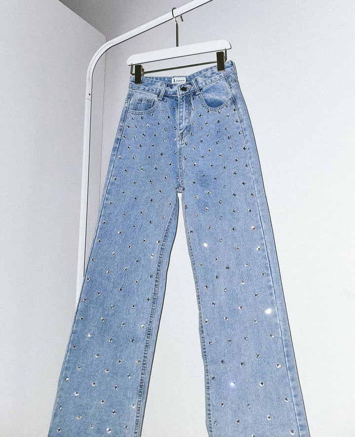 Sky Star Water Diamond Wide Leg Jeans Heavy Industry Hot Drill