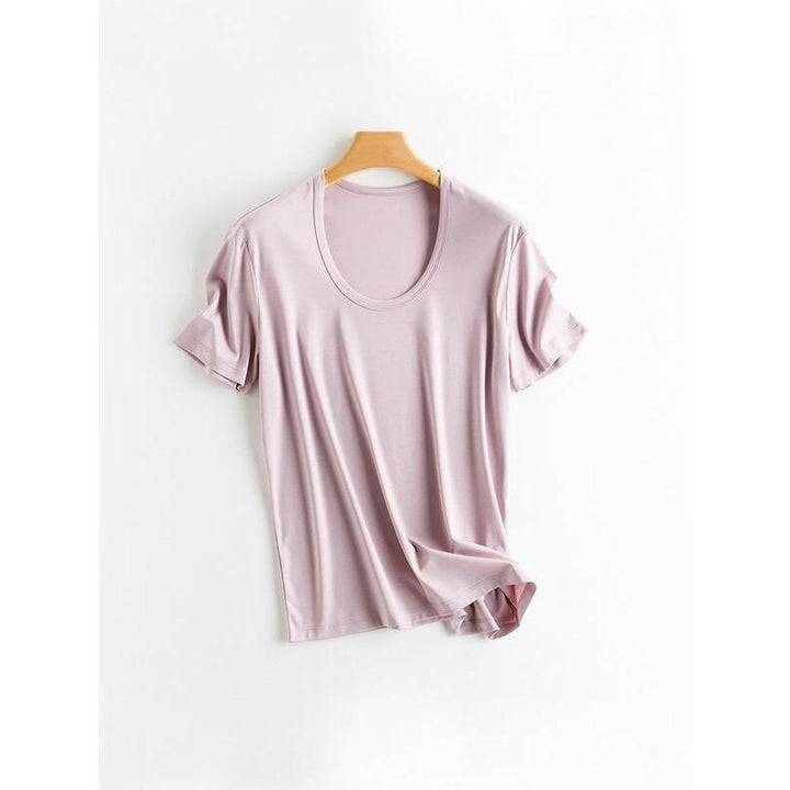 Silk Cotton Blend Square Collar Tee in Candy Colors