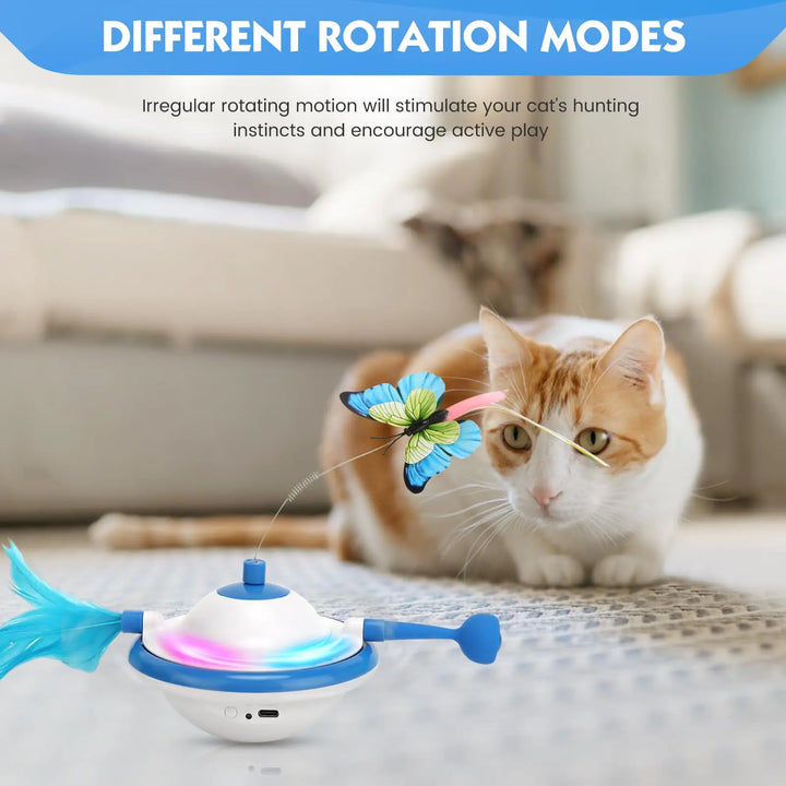 3-in-1 Interactive UFO Cat Toy with Feather, Butterfly, and LED Light