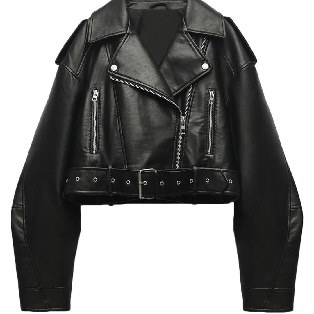 Fashionable Washed Faux Leather Motorcycle PU Zipper Jacket