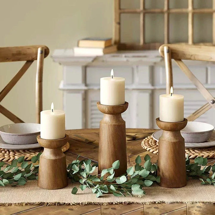 Rustic Wooden Candlestick Holder