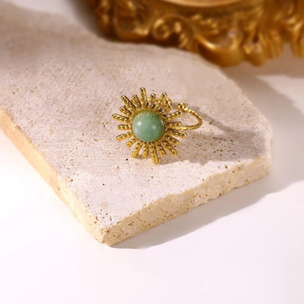 Minimalist Adjustable Gold Sun Opal Ring