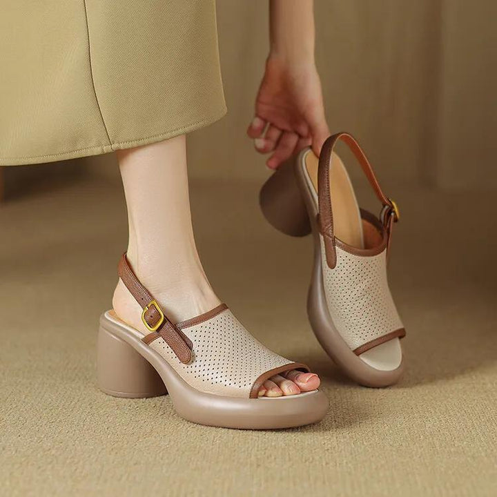 Sheepskin High-Heel Platform Sandals with Hollow-Out Design