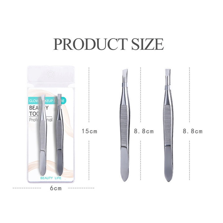 2Pcs/Set Professional Stainless Steel Hair Removal Tweezers