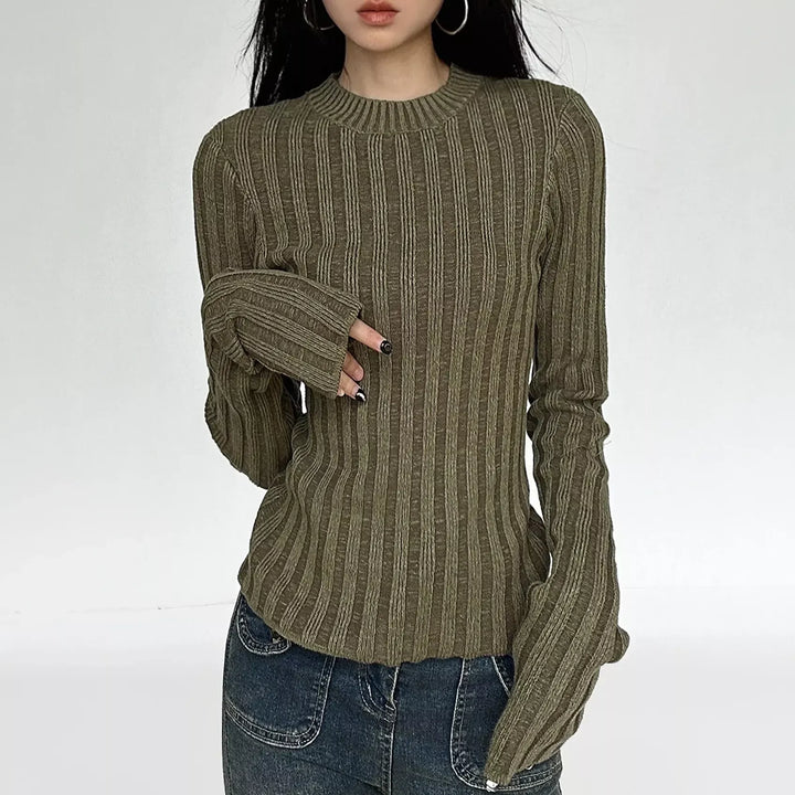 Chic Round Neck Long Sleeve Slim Fit Knitted Pullover