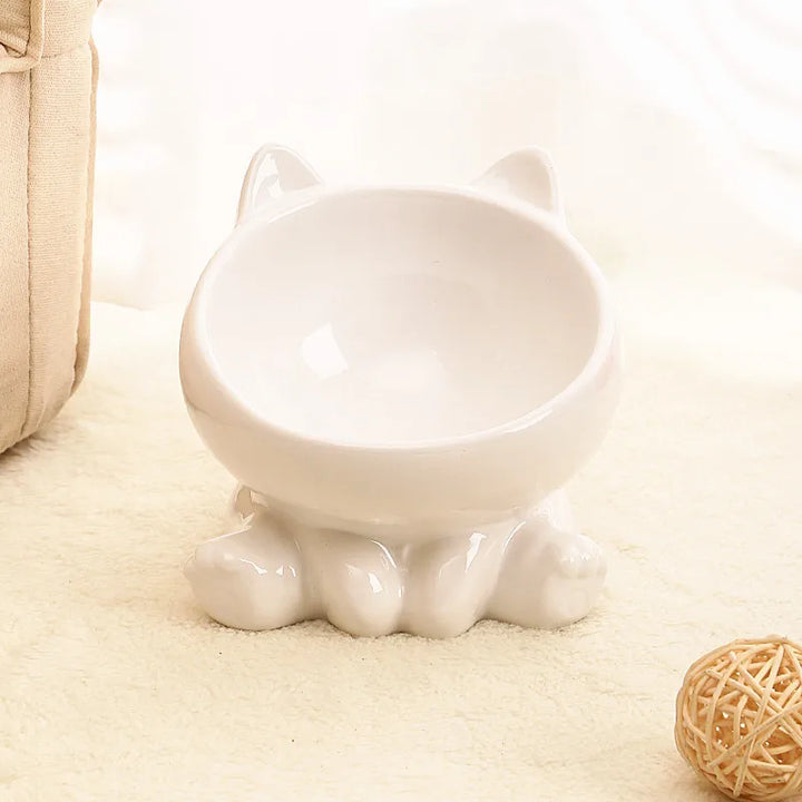 Ceramic Cat Bowl with Elevated Diagonal Design